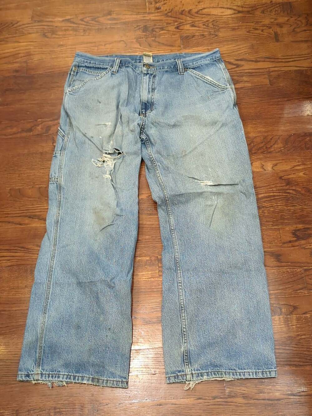Faded Glory Carpenter Jeans 36X30 Distressed Blue Denim Workwear